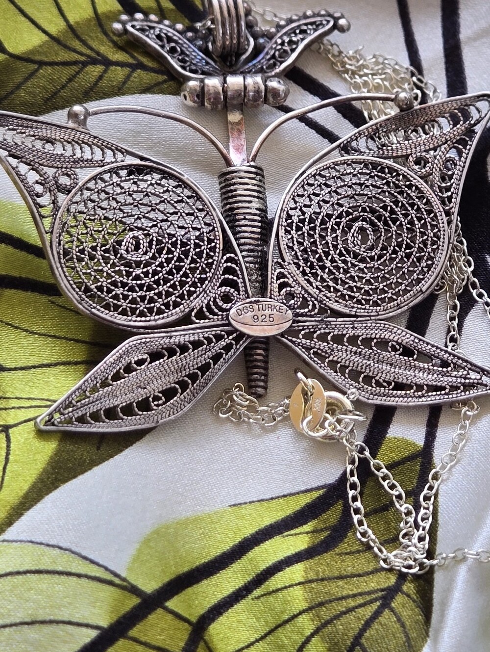 Vintage Turkish 925 S. Silver Filigree Butterfly Necklace Statement Pendant - Picture 3 of 5